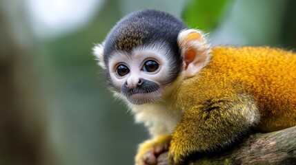 Adorable golden fur monkey close up portrait wildlife photography