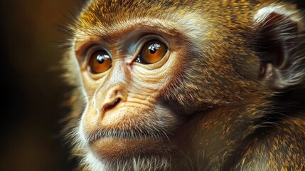 Closeup monkey portrait golden fur amber eyes wildlife photography