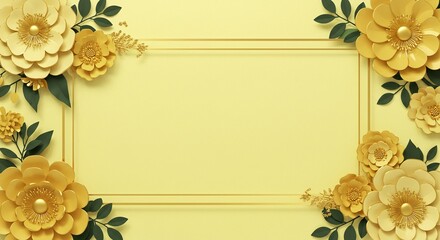 Elegant yellow floral frame with beautiful golden flowers and leaves, perfect for adding a touch of sophistication and charm to any design.
