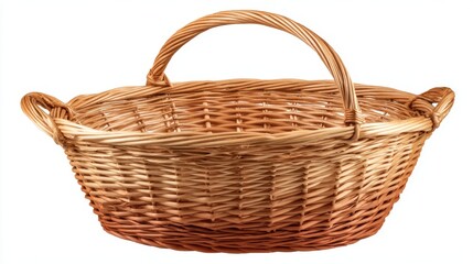 Fototapeta premium A stunning image of stunning image of empty wicker basket with handles isolated on white.
