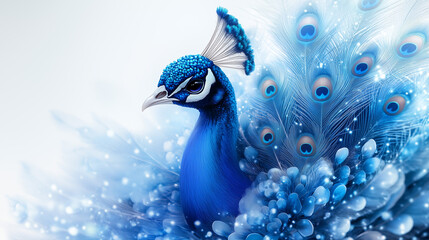Vibrant blue peacock adorned with intricate feathers showcases beauty and elegance in a surreal artistic setting ai, peacock, blue, feathers, beauty, art, nature, elegant, wildlife, plumage, colors, i