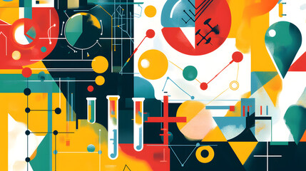 Obraz premium Colorful abstract geometric design featuring vibrant shapes and patterns, capturing creativity and innovation.