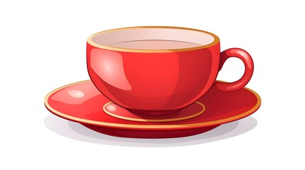 Obraz premium Detailed Vector Illustration of a Cartoon Cup and Saucer Isolated on White Background