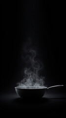Close-up shot of a skillet on a burner with steam rising from hot oil.
