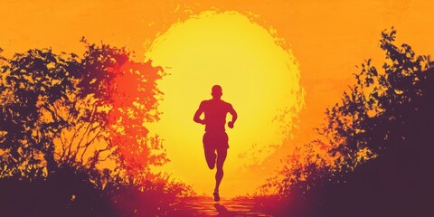 Obraz premium Dynamic Silhouette of Athletes Running at Sunset: Energetic Illustration of Runners in Motion
