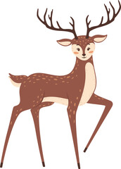 Adorable baby deer walking proudly, displaying long, slender legs and impressive antlers, creating a charming and whimsical scene filled with nature s beauty and innocence