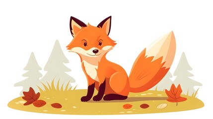 Obraz premium Modern Simple Flat Style Vector Illustration of a Cute Fox Isolated on White Background