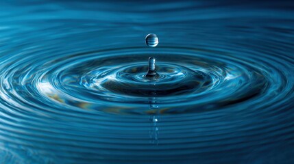 A stunning image of stunning image of water Droplet and Ripples on Blue Background.