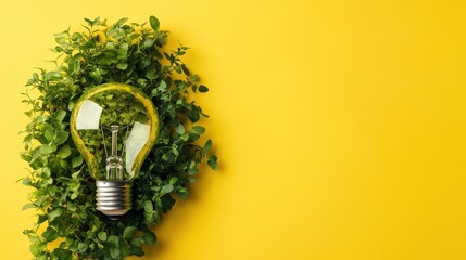 Eco-Friendly Illumination: Green Plants Embracing a Light Bulb on a Vibrant Background