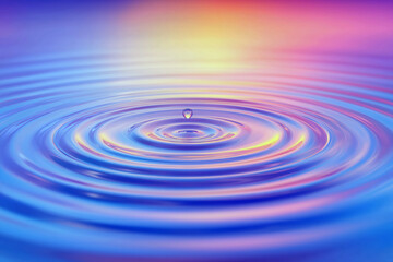 Water Ripples of Tranquility: A single drop of water creates mesmerizing ripples on a serene blue surface, radiating outwards in a symphony of soft, pastel colors.