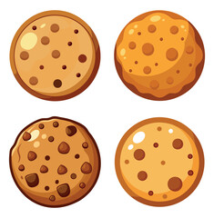 A set of sweet chocolate cookies and biscuits, tasty baked snacks, are on a white background