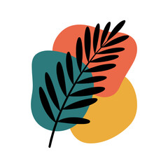 Botanical Leaf with Abstract Shape. Minimal black leaf illustration combined with soft abstract background shapes in earthy tones.