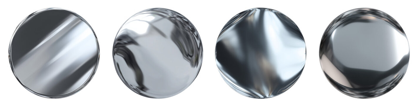 Metallic silver round sticker reflective surface isolated white