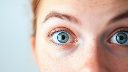 Naklejka premium A close-up of a pair of wide-open blue eyes with a surprised expression
