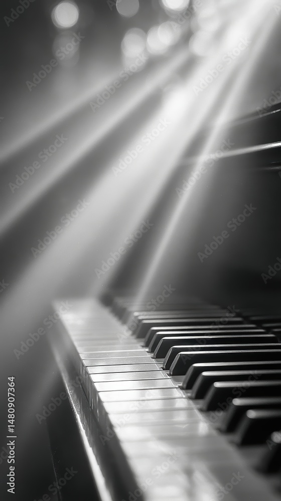 Poster Close up of Piano Keys Illuminated by Soft Sunlight Creating a Minimalist Artistic Effect