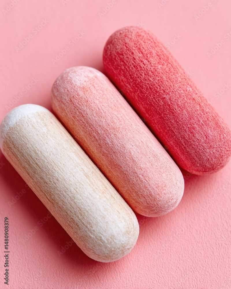 Poster Minimalist Flat Lay of Colorful Erasers Arranged on a Simple Pink Surface Showcasing Unique Textures