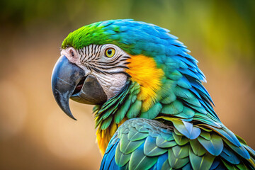 Obraz premium Captivating close up view of a vibrant macaw parrot with colorful feathers and sharp beak.