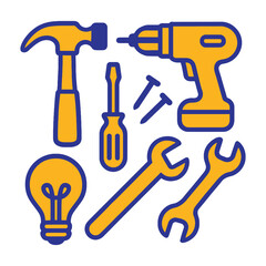 Set of various construction and repair tools vector icons