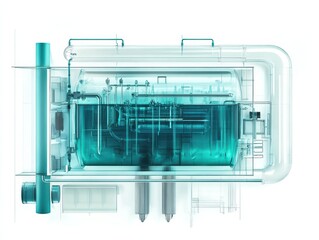 Technical schematic of a water purification plant using UV and carbon filters showing system layout and labeled components in the context of clean water