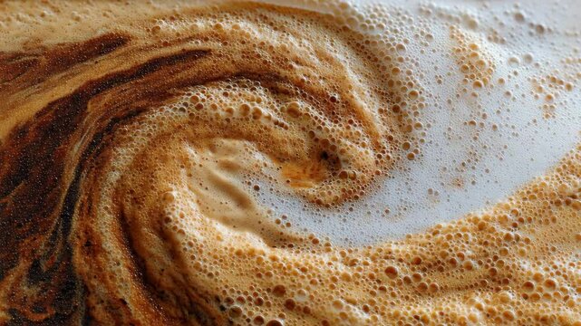 Experience the dynamic movement of coffee as it swirls and bubbles in a cup, showcasing the rich, creamy textures and inviting warmth that coffee lovers cherish.
