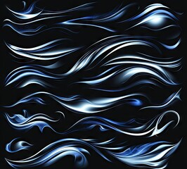 Fototapeta premium Abstract blue wave patterns on a black background showcasing fluid motion and depth. ideal for use in modern design projects or digital art presentations