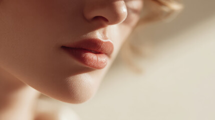 Obraz premium closeup of person showcasing light minimalist makeup with focus on their lips