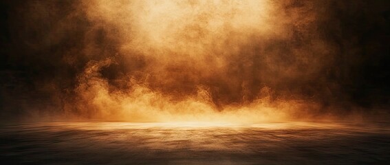 Obraz premium A dramatic scene capturing a warm. golden haze enveloping a wooden floor. creating an atmospheric backdrop suitable for artistic photography or cinematic productions
