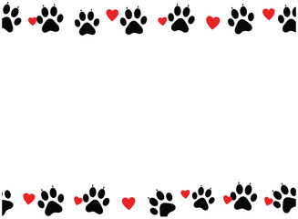 Paw Print and Heart Border Clipart, Cute Pet Themed Vector, Animal Lover Decorative Design