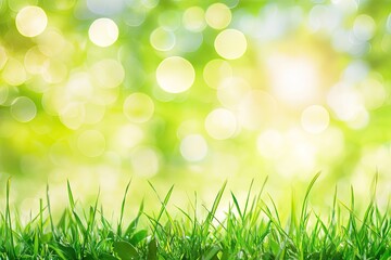 Obraz premium Lush green grass in a serene outdoor setting. with soft bokeh lights creating a dreamy background. perfect for nature-themed projects or tranquil landscapes