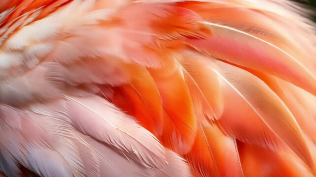 close-up of flamingo feathers showing vibrant orange and pink tones, texture, and patterns
