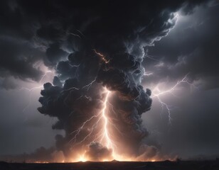 Dense, charcoal clouds writhe, a vibrant bolt of lightning rips through the gloom ,  sky photography,  heavy,  meteorology