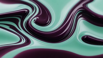Contemporary liquid background in deep plum and pale mint, sleek artistic motion with elegant modern contrast