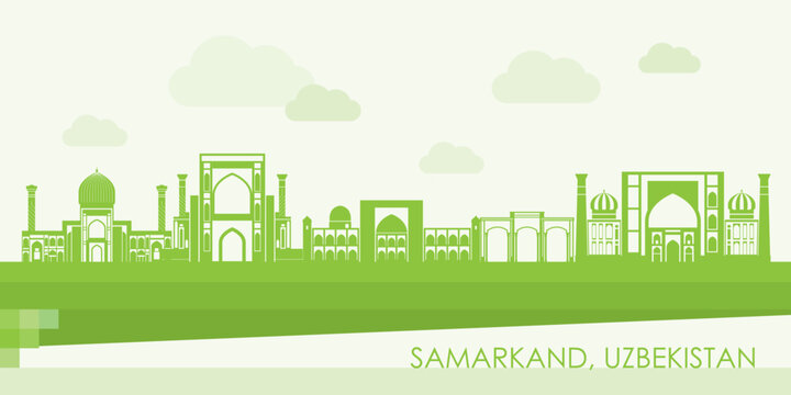 Green Skyline panorama of city of Samarkand, Uzbekistan - vector illustration