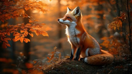 Naklejka premium Autumn fox in forest