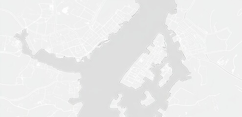 A detailed vector map showcasing the intricate layout of urban areas with water bodies. highlighting roads and structures. ideal for planning and navigation