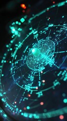 Obraz premium Glowing teal circular data display, digital.