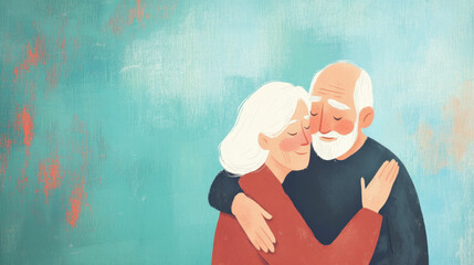 Elderly couple in warm embrace