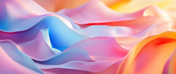 Obraz premium A vibrant. colorful fabric draped in soft waves. showcasing a spectrum of rainbow hues. with a blurred background that enhances its artistic appeal for creative projects