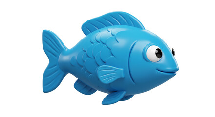 Obraz premium Cute Blue Cartoon Fish 3D Render Fun Aquatic Animal Happy Fish Illustration Kids Toy Ocean Life
