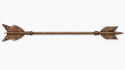 Long wooden arrow with carved details isolated on white background