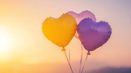 Fototapeta premium Heart balloons sunset romantic celebration image soft lighting colorful design