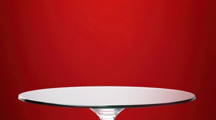Circular glass pedestal on red background clean product display