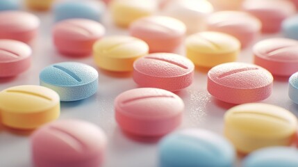 Pastel colored pills healthcare medical pharmacy medicine drug treatment health texture background image