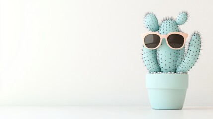 Cool cactus wearing sunglasses minimalist summer illustration