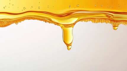 Golden liquid flowing and dripping close up honey texture