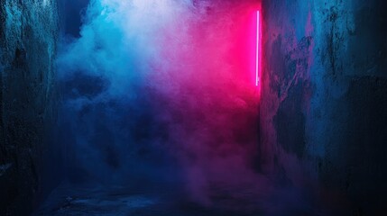 Fototapeta premium A vibrant. atmospheric stage backdrop illuminated by colorful lights. creating a mystical ambiance with swirling fog. perfect for concerts or theatrical performances
