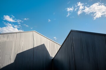 Obraz premium architectural scene focused on the geometric forms concept textures of industrial buildings escena arquitectónica centrada en el concepto de formas geométricas texturas de edificios industriales