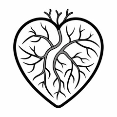 A heart-shaped illustration shows a detailed rendering of its internal vascular system.