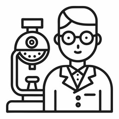 A line drawing of an optometrist with an ophthalmoscope.