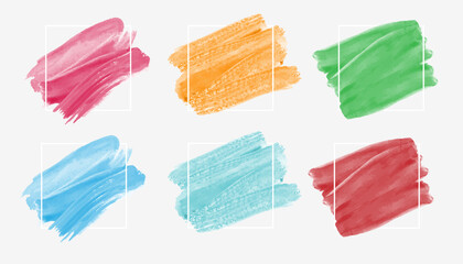 Naklejka premium Hand drawn watercolor brush set and square frame on white background. Abstract pastel color template. Empty space for text.